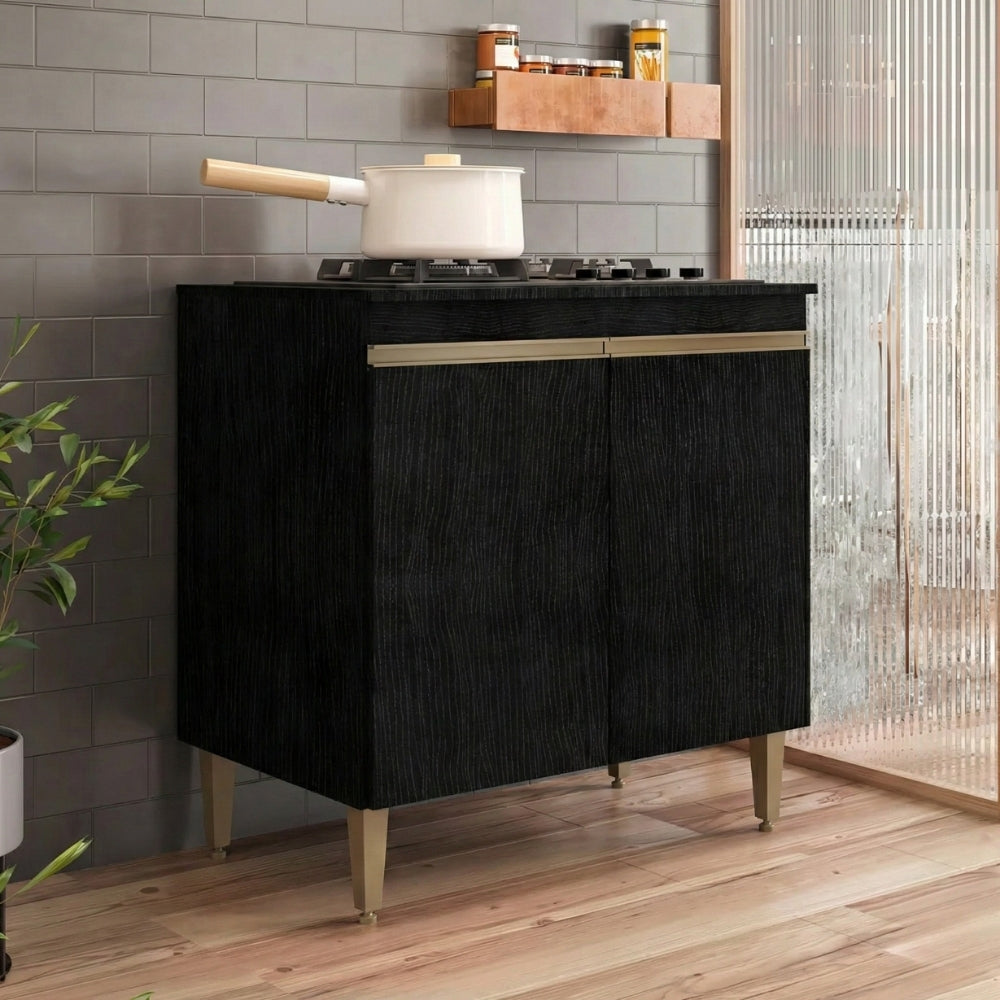 Balcão de Cooktop para Cozinha Milão com 2 Portas Menu Móveis Preto