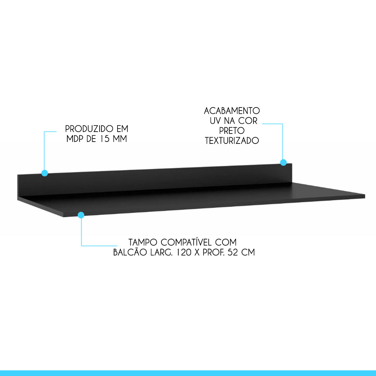 Tampo para Balcão de Cozinha 120cm Menu Móveis Preto