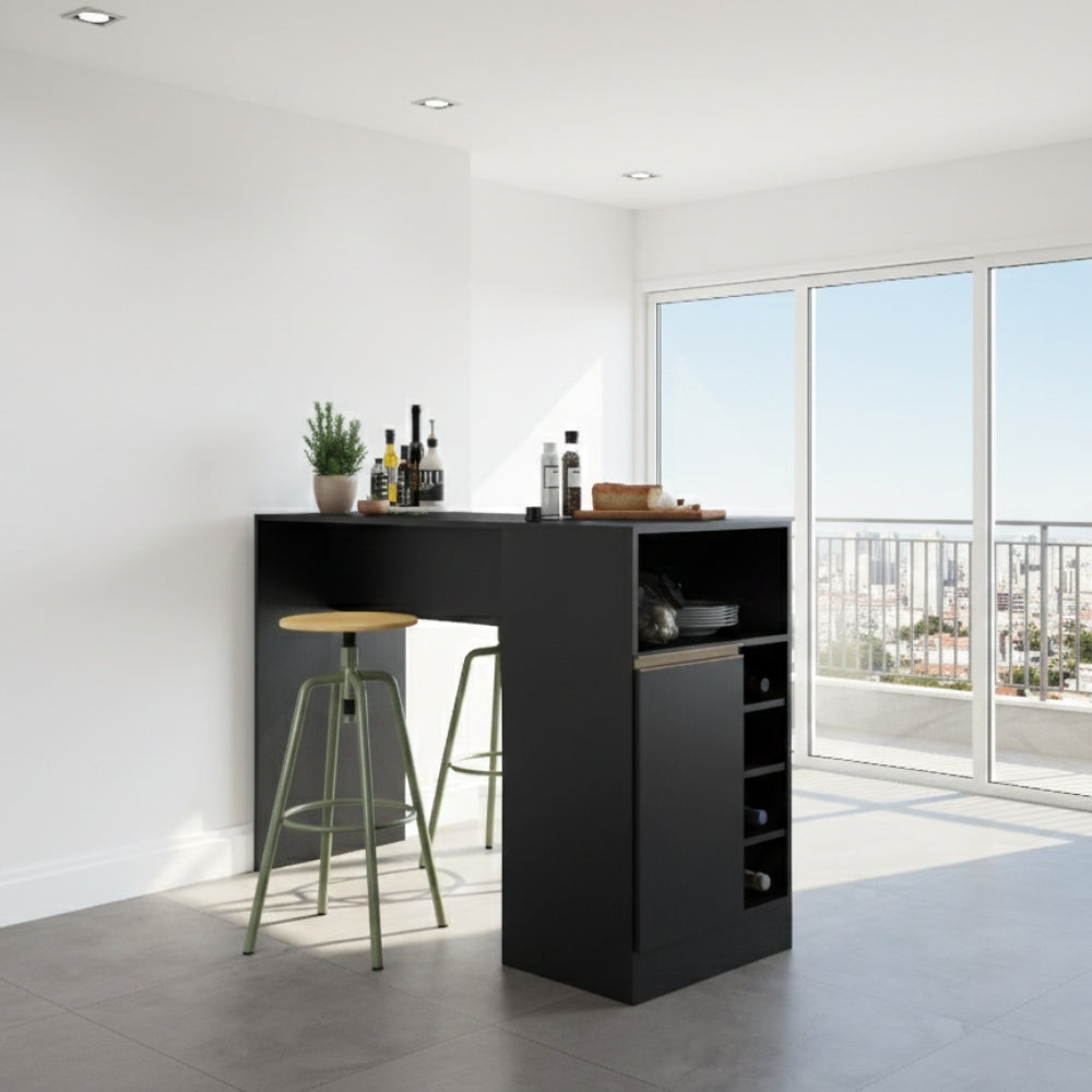 Bancada Balcão/Ilha de Cozinha Gourmet 1 Porta e Adega Menu Móveis Preto