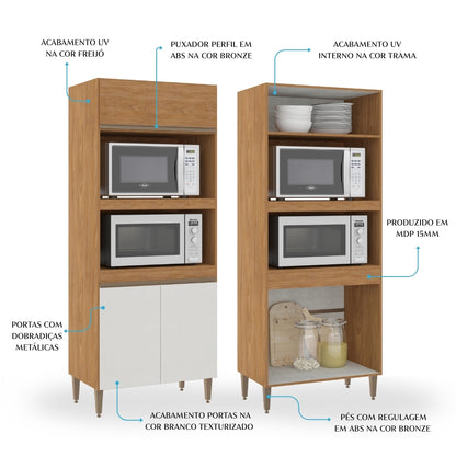 Torre Quente Forno e Microondas Para Cozinha Paris Menu Móveis Freijó/Branco