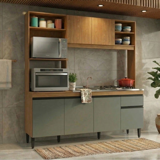 Armário de Cozinha Compacta Tóquio 180cm 6 Portas c/ Torre Quente Menu Móveis