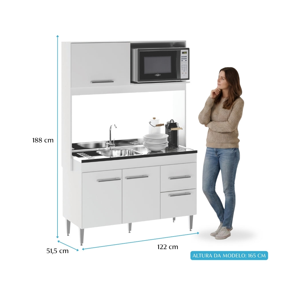 Armário de Cozinha Compacta 122 cm Helena 3 Portas Menu Móveis Branco