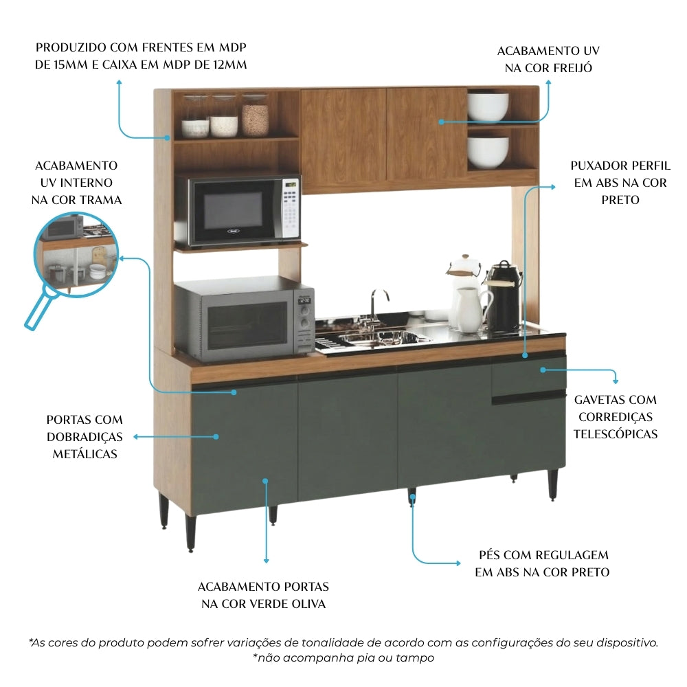 Armário de Cozinha Compacta Tóquio 180cm 6 Portas c/ Torre Quente Menu Móveis