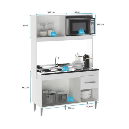 Armário de Cozinha Compacta 122 cm Helena 3 Portas Menu Móveis Branco