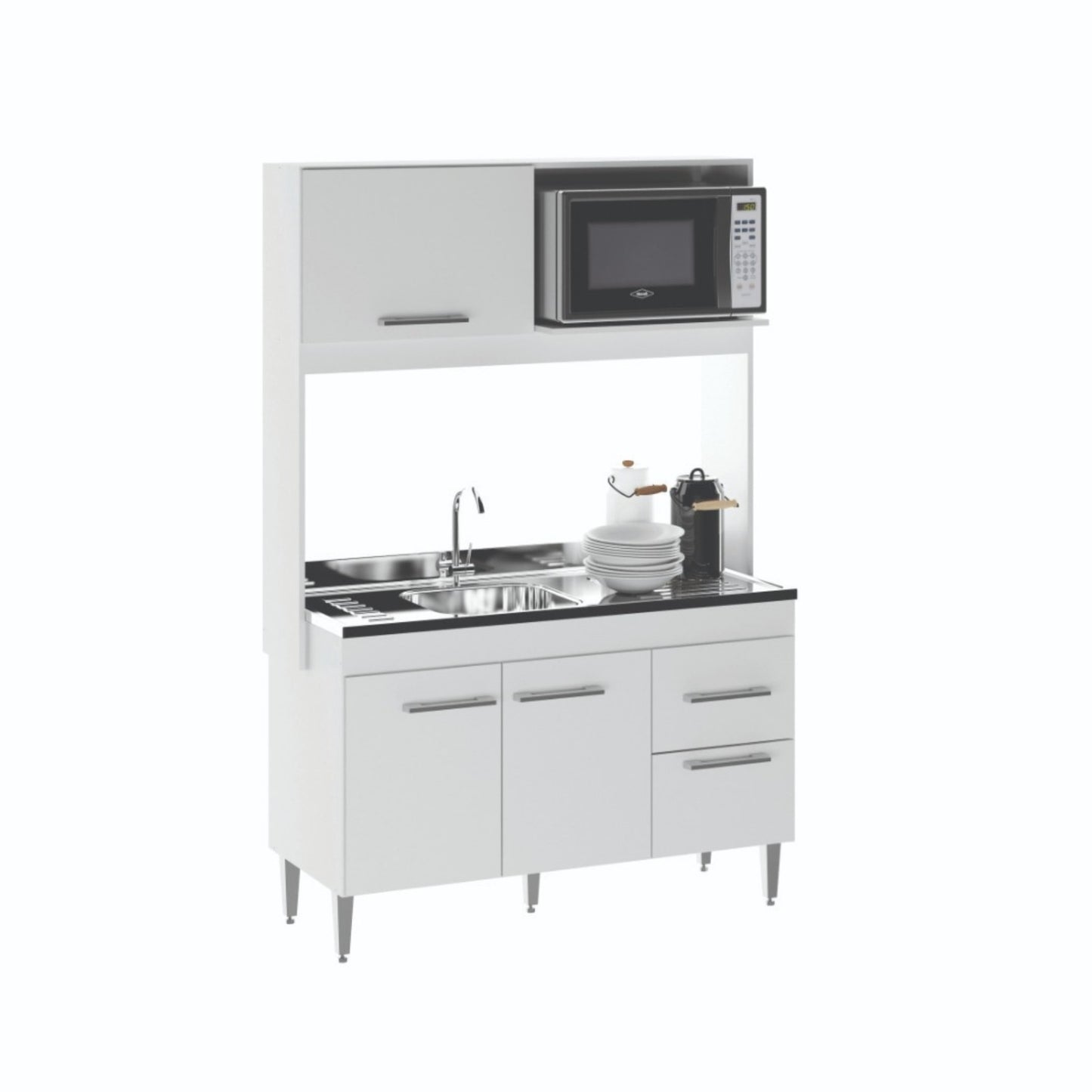 Armário de Cozinha Compacta 122 cm Helena 3 Portas Menu Móveis Branco