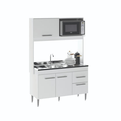 Armário de Cozinha Compacta 122 cm Helena 3 Portas Menu Móveis Branco