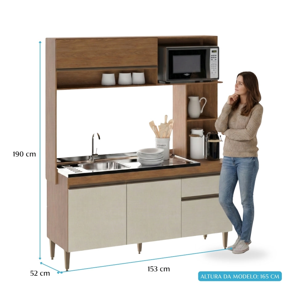 Armário de Cozinha Compacta Alice 4 Portas Menu Móveis Freijó/Off White