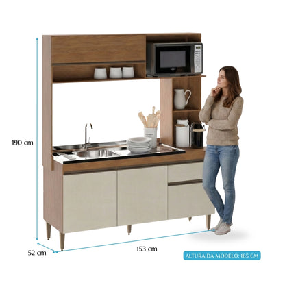 Armário de Cozinha Compacta Alice 4 Portas Menu Móveis Freijó/Off White