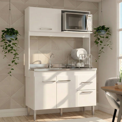 Armário de Cozinha Compacta 122 cm Helena 3 Portas Menu Móveis Branco