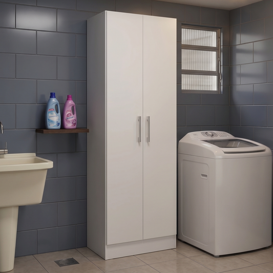 Armário De Lavanderia Multiuso Com 2 Portas Menu Móveis Branco