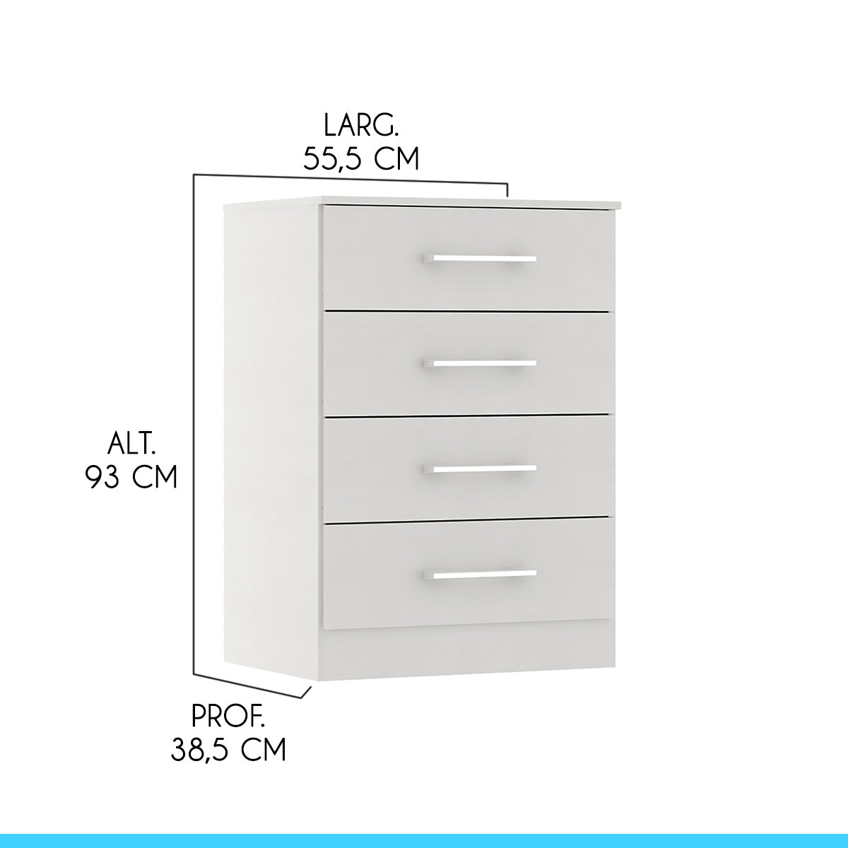 Cômoda para Quarto 4 Gavetas 93cm Menu Móveis Branco