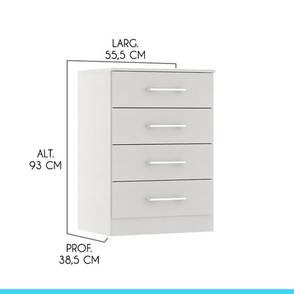Cômoda para Quarto 4 Gavetas 93cm Menu Móveis Branco