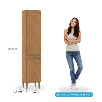 Paneleiro 2 Portas para Cozinha Modulada Paris 202cm Menu Móveis Freijó