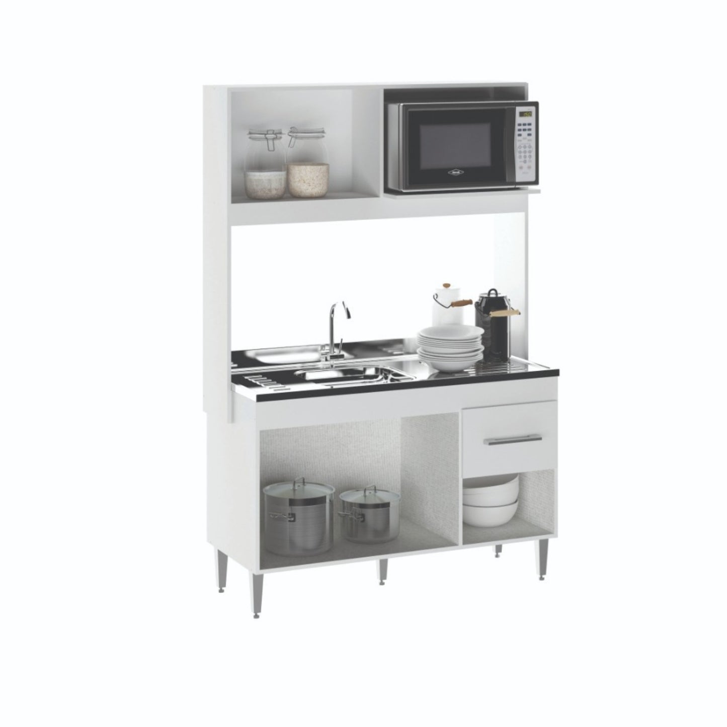 Armário de Cozinha Compacta 122 cm Helena 3 Portas Menu Móveis Branco