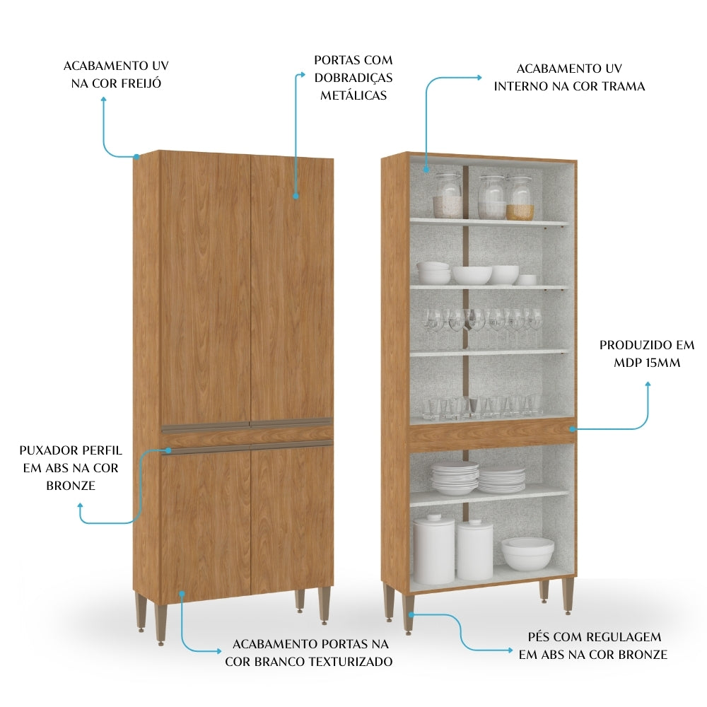 Paneleiro 4 Portas para Cozinha Modulada Paris Menu Móveis Freijó