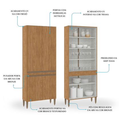 Paneleiro 4 Portas para Cozinha Modulada Paris Menu Móveis Freijó
