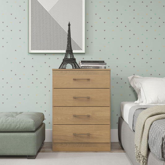 Cômoda para Quarto 4 Gavetas 93cm Menu Móveis Carvalho