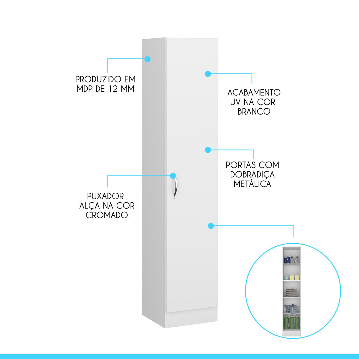 Armário de Lavanderia Multiuso Com 1 Porta Menu Móveis Branco