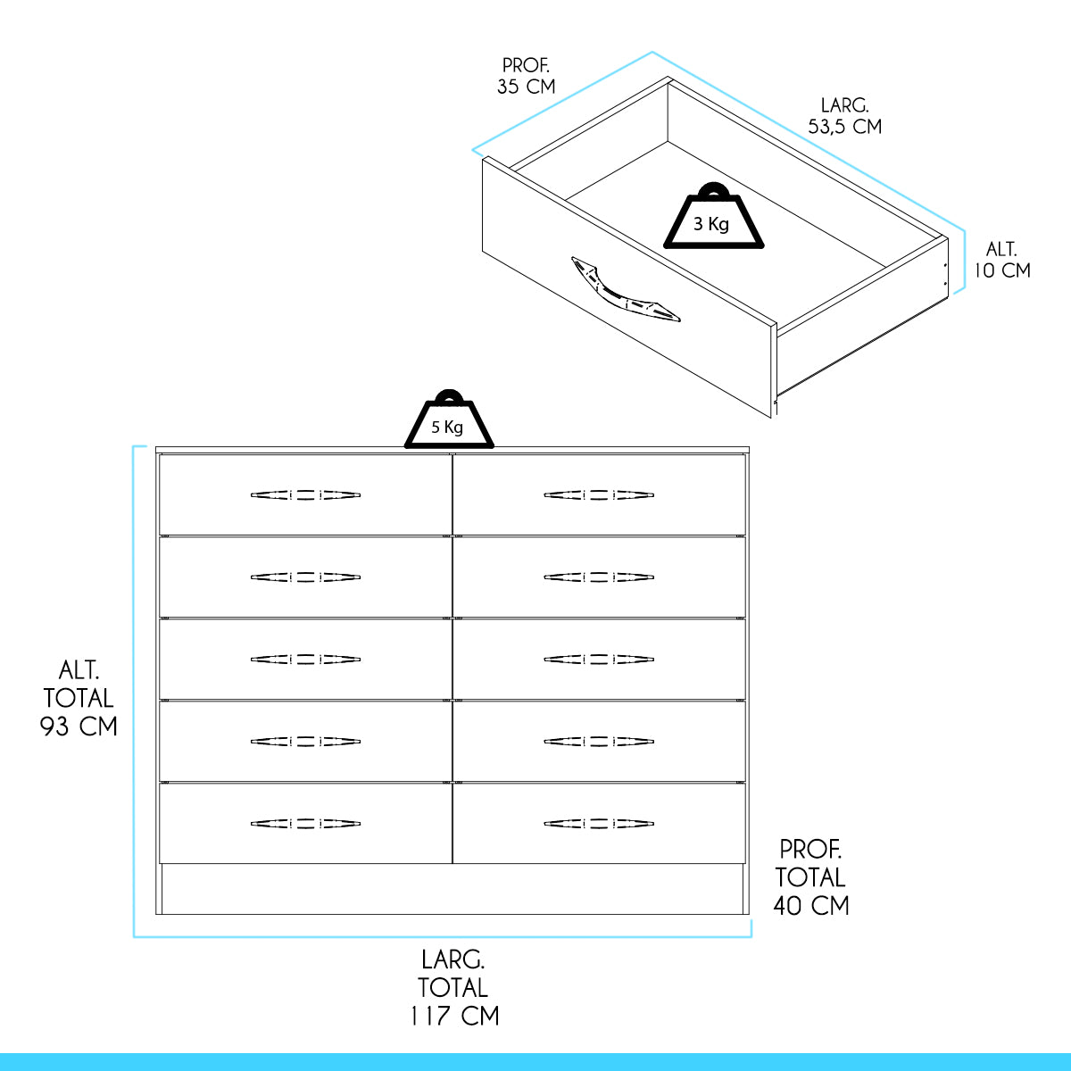 Cômoda para Quarto Casal Organizadora com 10 Gavetas Menu Móveis Branco