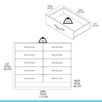 Cômoda para Quarto Casal Organizadora com 10 Gavetas Menu Móveis Branco