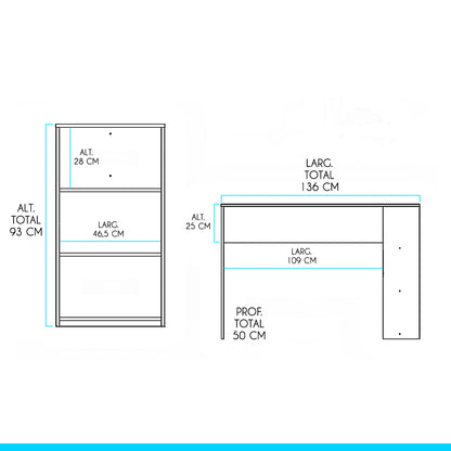 Bancada Balcão/Mesa de Cozinha 3 Prateleiras Menu Móveis Branco