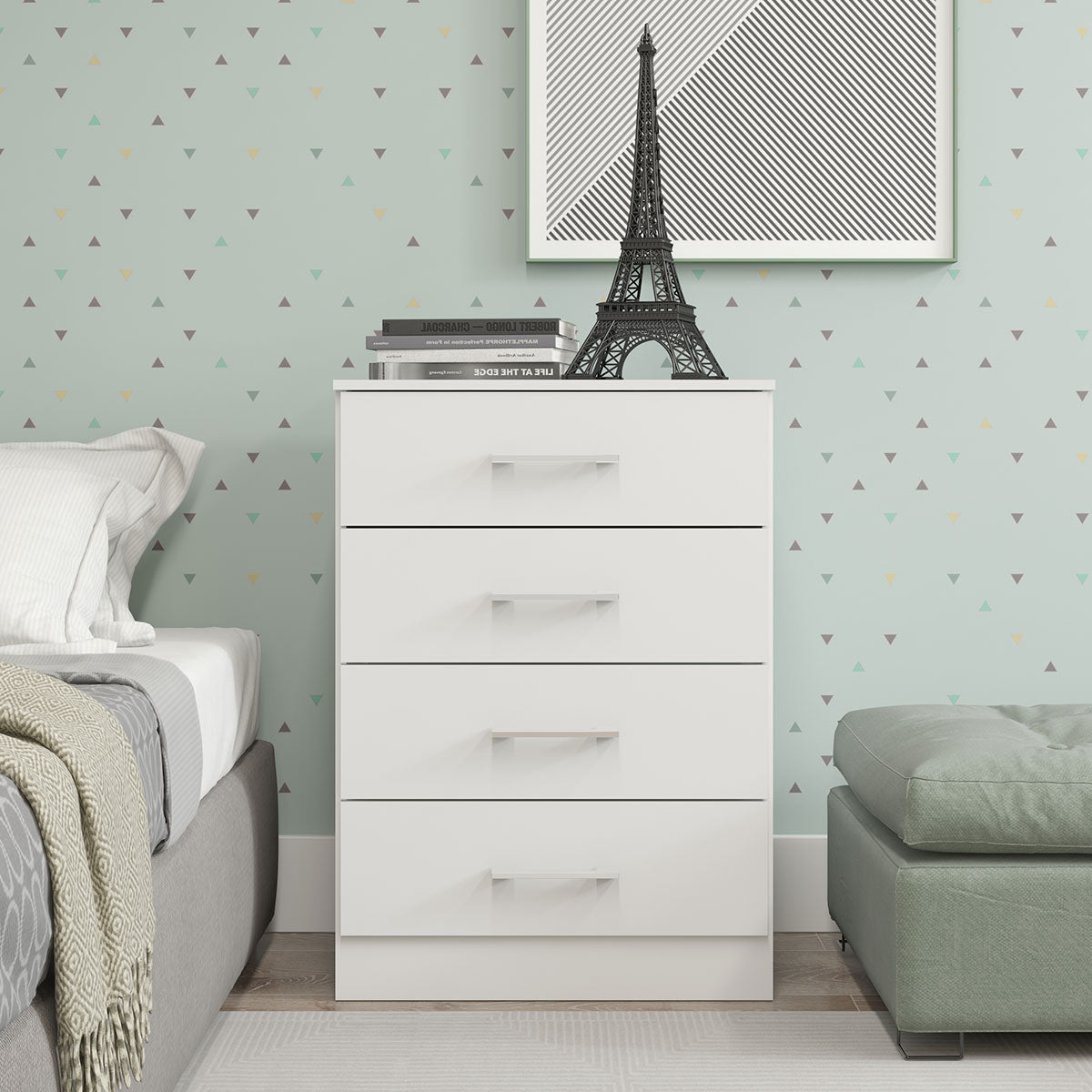 Cômoda para Quarto 4 Gavetas 93cm Menu Móveis Branco