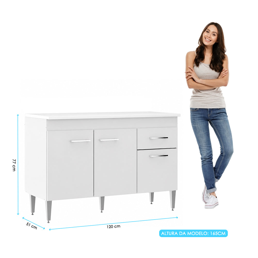 Balcão para Pia 120cm Menu Móveis Branco