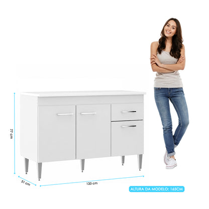 Balcão para Pia 120cm Menu Móveis Branco
