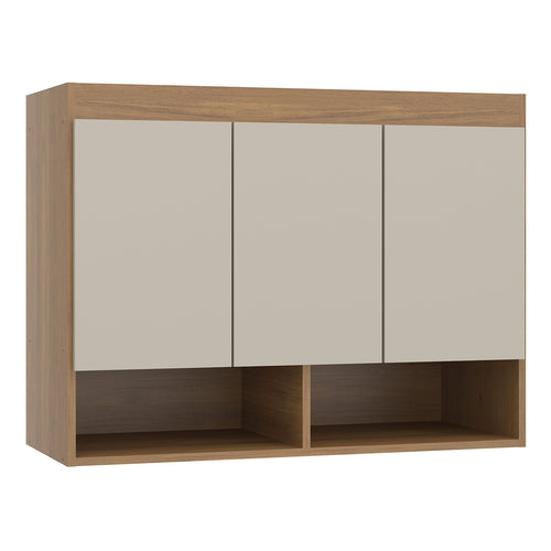 Guarda Roupa Modulado Armário Aéreo 3 Portas Selene Menu Móveis Carvalho/ Off White