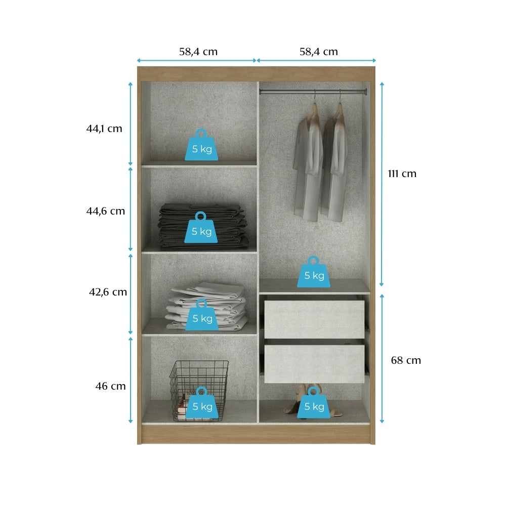 Guarda Roupa Solteiro Japão 4 Portas 2 Gavetas Menu Móveis Off White/Carvalho