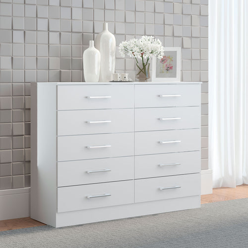Cômoda para Quarto Casal Organizadora com 10 Gavetas Menu Móveis Branco