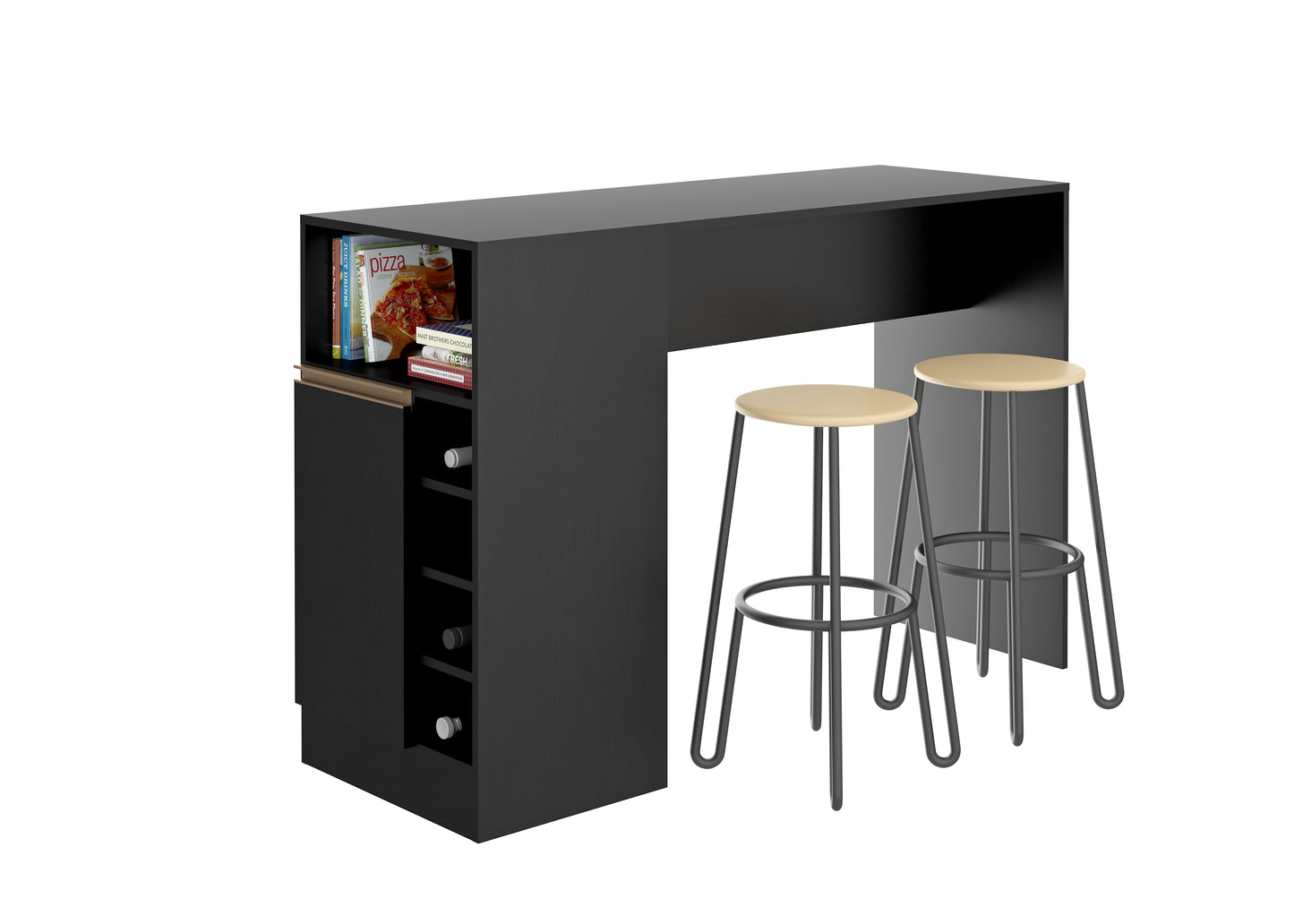 Bancada Balcão/Ilha de Cozinha Gourmet 1 Porta e Adega Menu Móveis Preto