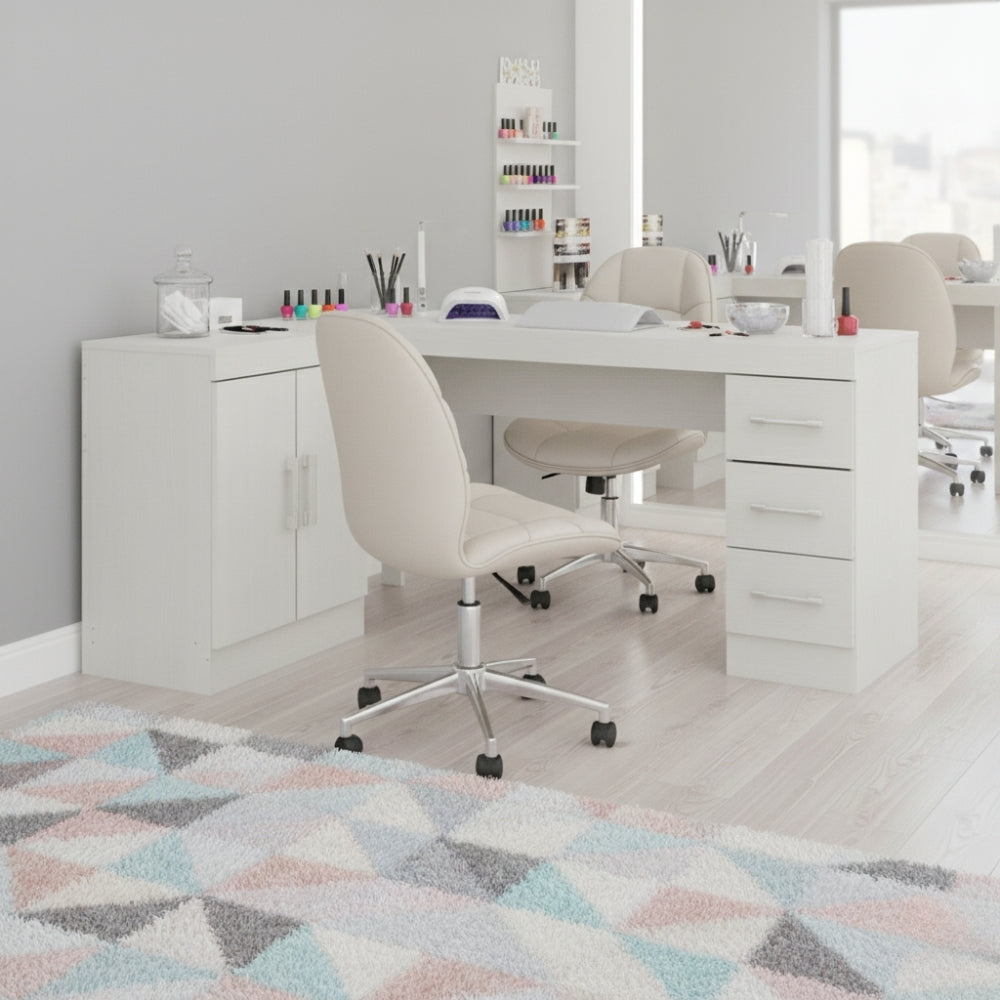 Mesa Escritório de Canto Home Office 2 Portas 3 Gavetas Menu Móveis Branco