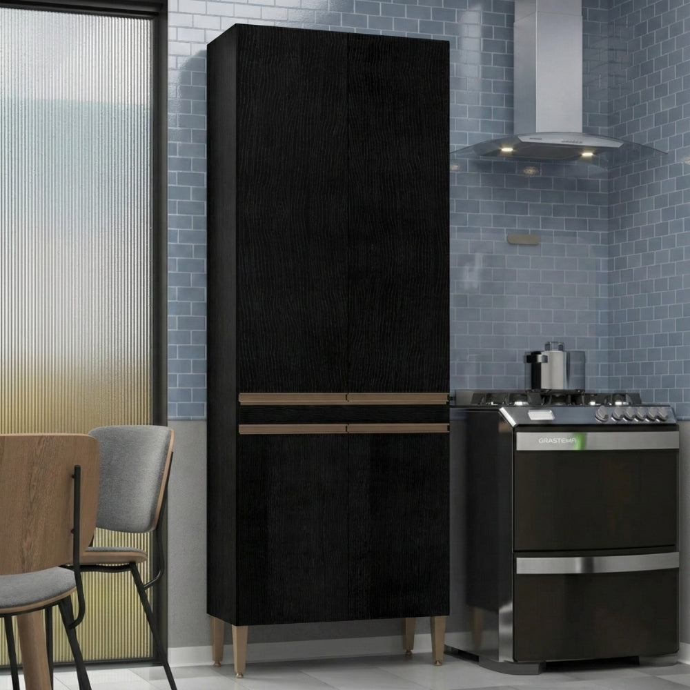 Paneleiro 4 Portas para Cozinha Modulada Milão Menu Móveis Preto