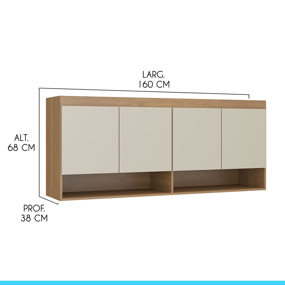 Armário Aéreo 4 Portas Guarda Roupa Modulado Selene 160x68 Cm MDP Carvalho/Off White  6003 MENU