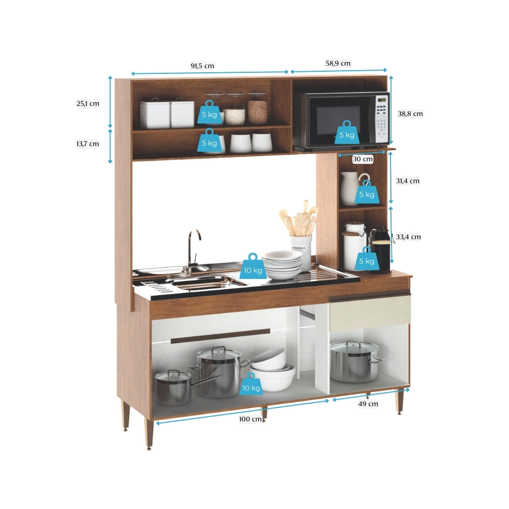 Armário de Cozinha Compacta Alice 4 Portas Menu Móveis Freijó/Off White