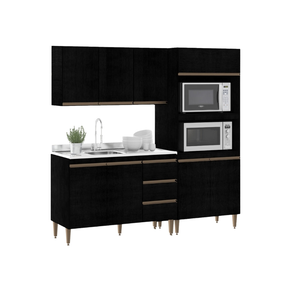 Armário de Cozinha Compacta Modulada 3 peças Milão Menu Móveis Preto