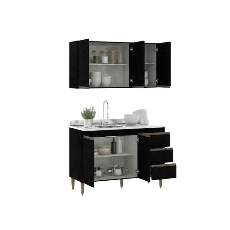 Armário de Cozinha Compacta Modulada 2 peças Milão Menu Móveis Preto