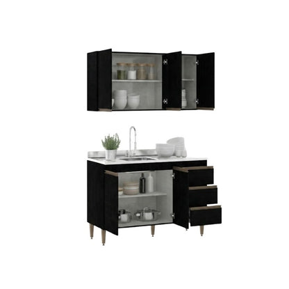 Armário de Cozinha Compacta Modulada 2 peças Milão Menu Móveis Preto