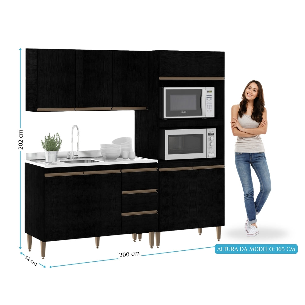 Armário de Cozinha Compacta Modulada 3 peças Milão Menu Móveis Preto