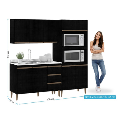Armário de Cozinha Compacta Modulada 3 peças Milão Menu Móveis Preto
