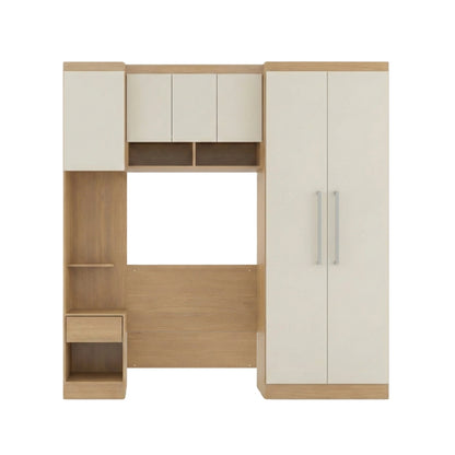 Guarda Roupas Solteiro Modulado Com Painel e Cabeceira Selene Menu Móveis Carvalho/Off White