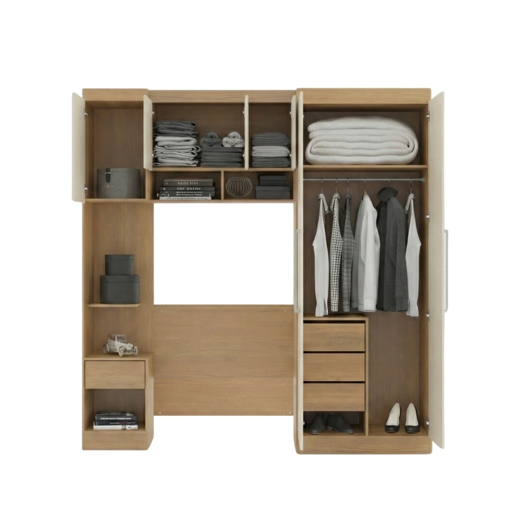 Guarda Roupas Solteiro Modulado Com Painel e Cabeceira Selene Menu Móveis Carvalho/Off White