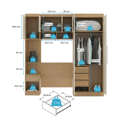Guarda Roupas Solteiro Modulado Com Painel e Cabeceira Selene Menu Móveis Carvalho/Off White