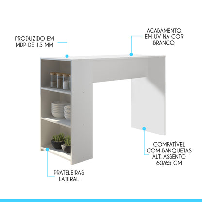 Bancada Balcão/Mesa de Cozinha 3 Prateleiras Menu Móveis Branco