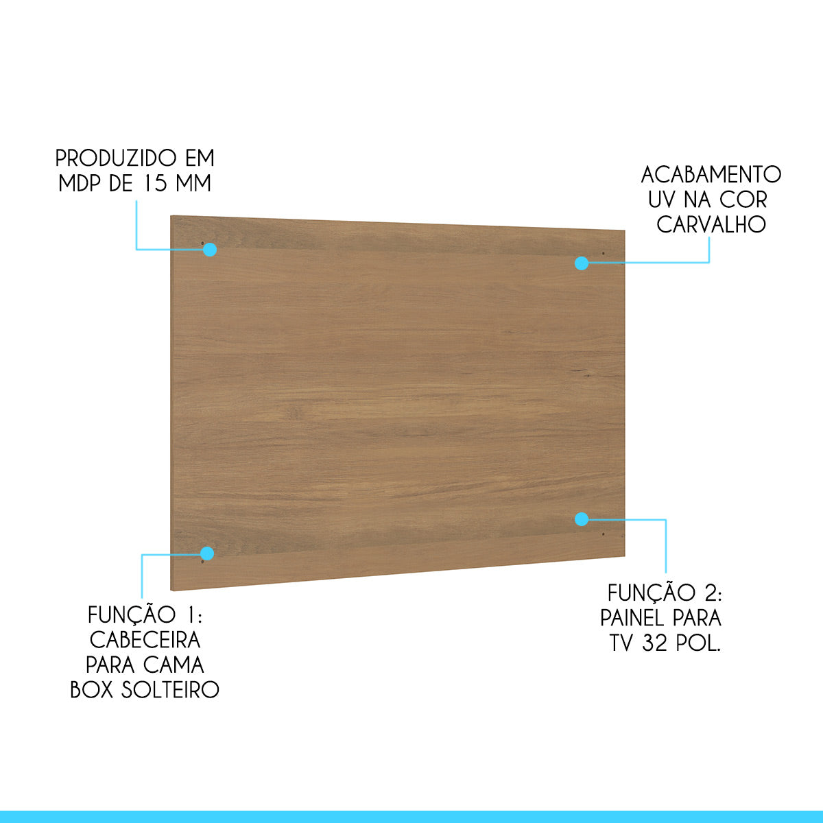 Painel Cabeceira Cama Box Solteiro 90x60cm Menu Móveis Carvalho