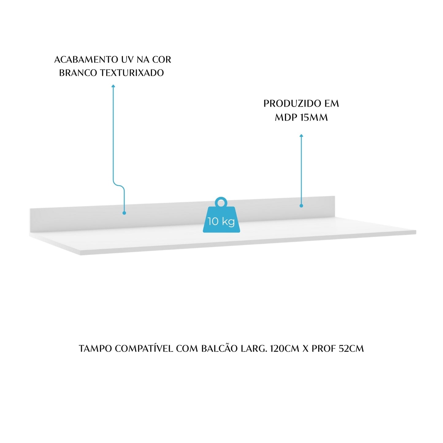 Tampo para Balcão de Cozinha 120cm Menu Móveis Branco