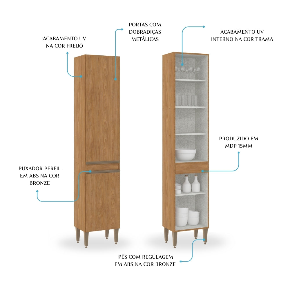 Paneleiro 2 Portas para Cozinha Modulada Paris 202cm Menu Móveis Freijó