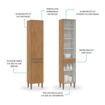 Paneleiro 2 Portas para Cozinha Modulada Paris 202cm Menu Móveis Freijó