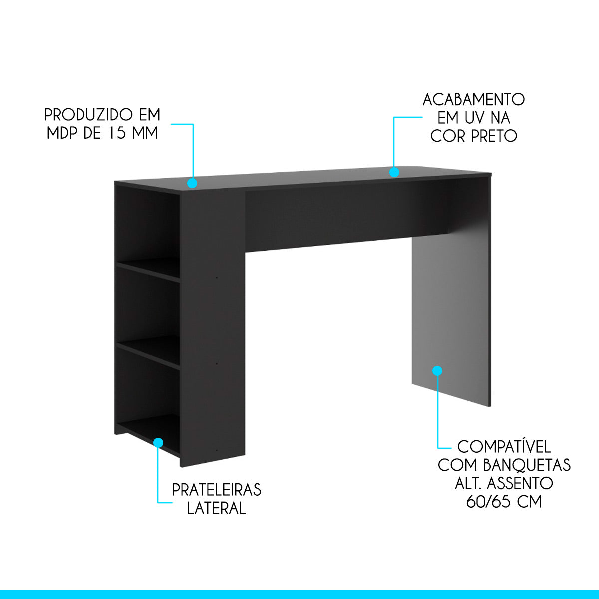Bancada Balcão/Ilha de Cozinha Gourmet Menu Móveis Preto